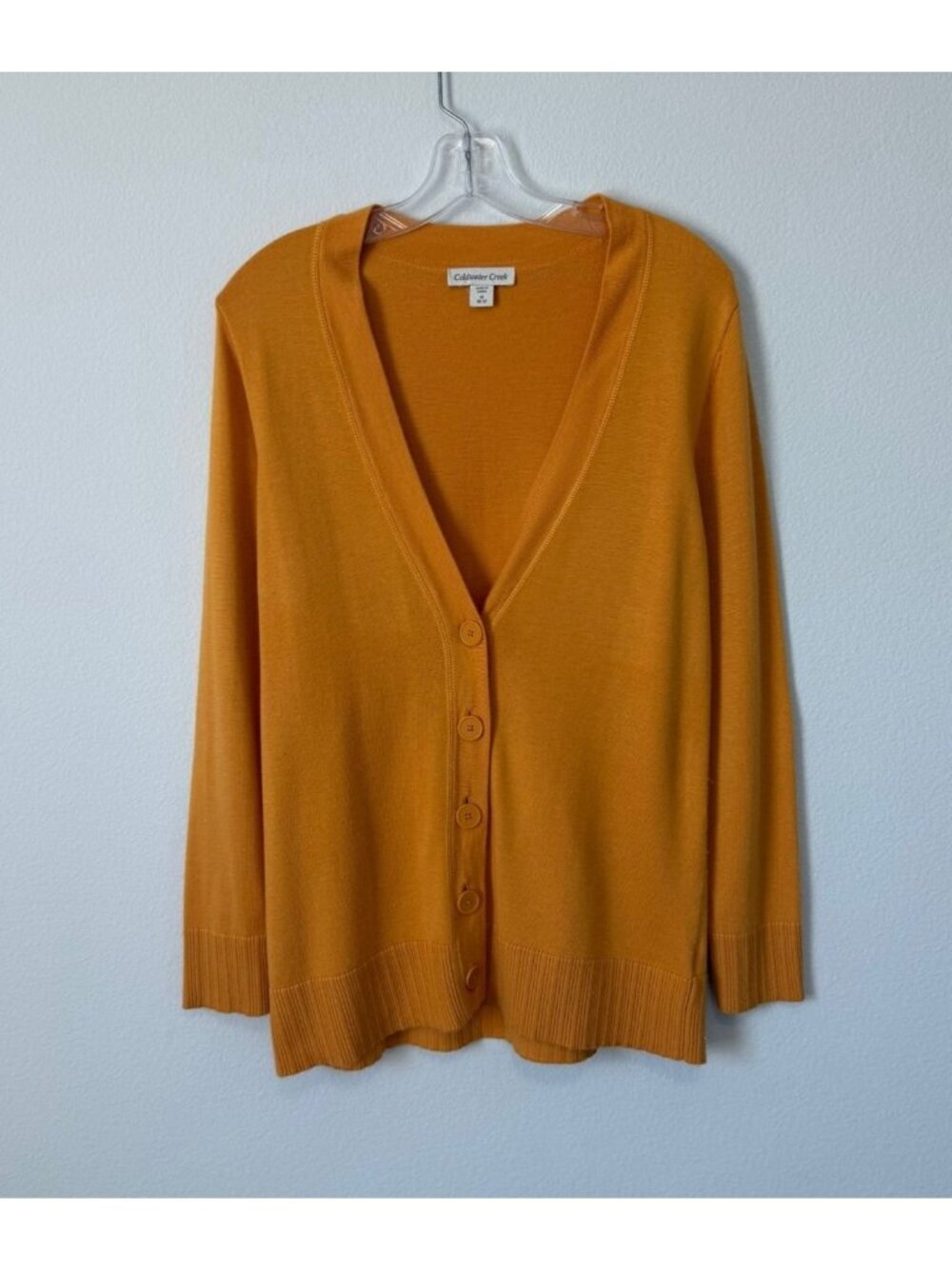 Coldwater Creek Long Sleeve Button Front V-Neck Mustard Cardigan Sweater Size M